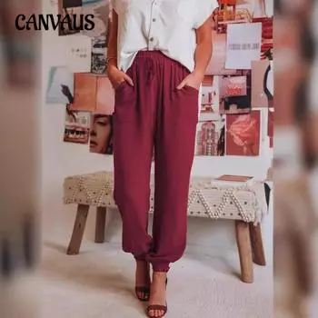 Весенние и летние женские брюки больших размеров, однотонные, удобные, повседневные, модные, с эластичной резинкой на талии, брюки-харен S чёрный