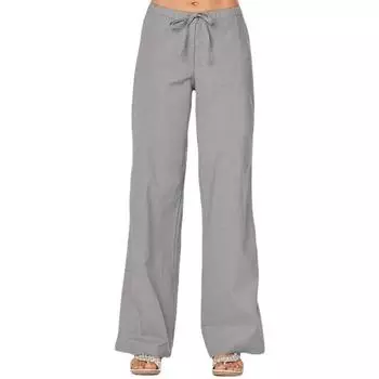 Весенние и летние женские брюки, однотонные свободные повседневные широкие льняные брюки с завязками и карманами S белый