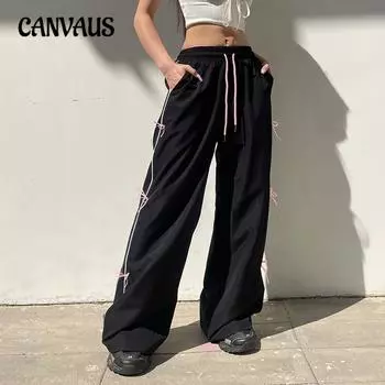 Весенние и летние женские брюки с высокой талией, однотонные полосатые брюки с бантом и завязкой S чёрный