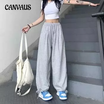 Весенние и летние женские брюки, спортивные штаны на шнурке, прямые свободные широкие брюки-фонарики больших размеров, повседневные брюки S серый