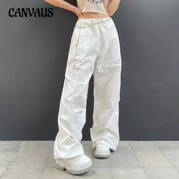 Весенние и летние женские брюки, свободные уличные однотонные прямые свободные повседневные брюки с низкой талией S белый
