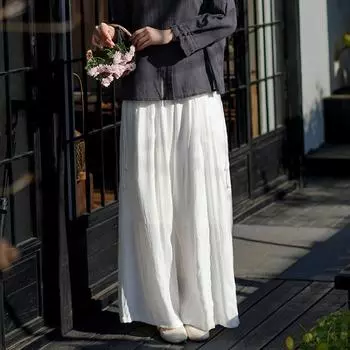 Весенние и летние женские драпированные брюки в китайском стиле с широкими штанинами, женские повседневные брюки в стиле ленивой моды L белый