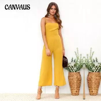 Весенние и летние женские комбинезоны, сексуальный комбинезон на молнии с запахом и брюками с семью точками S жёлтый