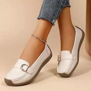 Весенние и летние женские мокасины Повседневная обувь на плоской подошве Мягкая подошва Мягкая поверхность Кроссовки для мам Удобные туфли большого размера для женщин 43EU/CN44 белый