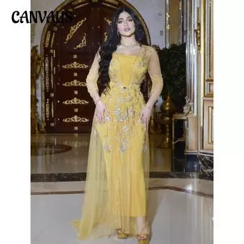 Весенние и летние женские платья Вечерние платья Темпераментные элегантные вечерние платья S жёлтый