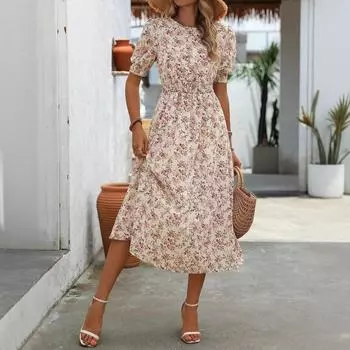 Весенние и летние женские платья в цветочном праздничном стиле S абрикосовый