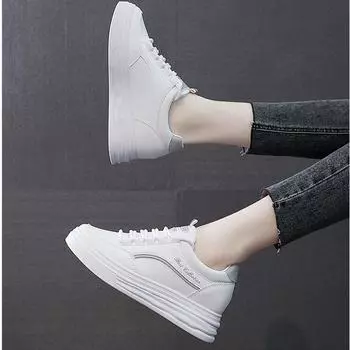 Весенние и летние женские туфли с толстой подошвой, увеличивающие рост, белые туфли, повседневная обувь, универсальная корейская версия спортивной обуви для путешествий 40 белый