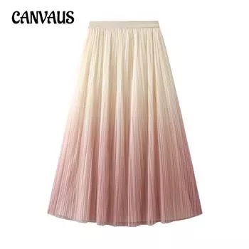 Весенние и летние женские юбки. Элегантный темперамент. Градиент цвета. Плиссированная юбка до середины тела. Длинная юбка. Юбка трапециевидной формы с высокой талией. One Size розовый