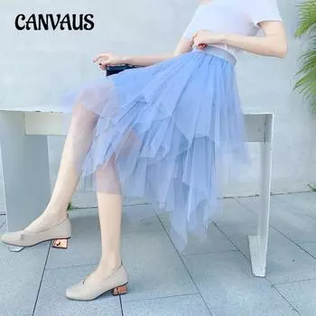 Весенние и летние женские юбки Необычная сетчатая юбка до середины тела Женская универсальная тонкая юбка средней длины с высокой талией One Size серый