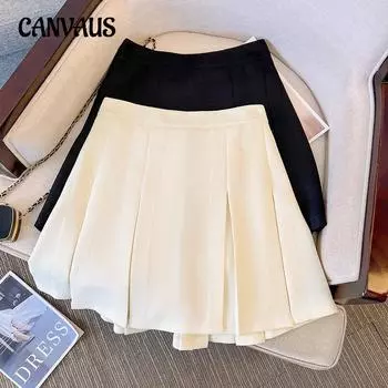 Весенние и летние женские юбки Плиссированная юбка больших размеров Простая короткая юбка Юбка-трапеция 2XL чёрный