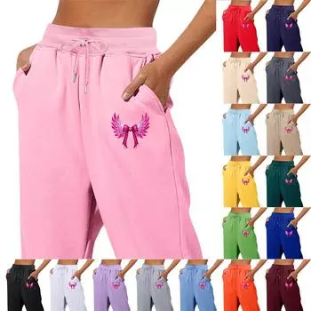 Весенние и однотонные принтованные модные женские повседневные брюки с карманами и шнурком S винный