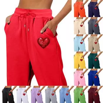 Весенние и однотонные принтованные модные женские повседневные брюки с карманами и шнурком L чёрный