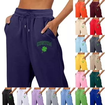 Весенние и однотонные принтованные модные женские повседневные брюки с карманами и шнурком XL