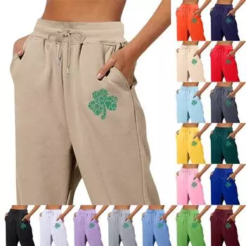 Весенние и однотонные принтованные модные женские повседневные брюки с карманами и шнурком L шафрановый