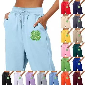 Весенние и однотонные принтованные модные женские повседневные брюки с карманами и шнурком L чёрный