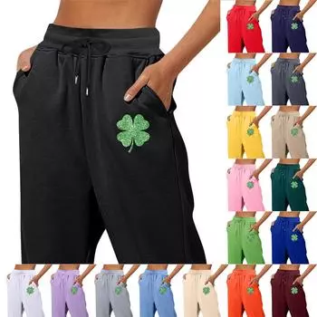 Весенние и однотонные принтованные модные женские повседневные брюки с карманами и шнурком M чёрный