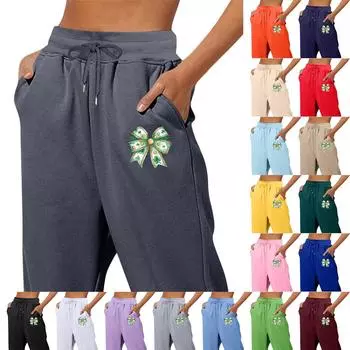 Весенние и однотонные принтованные модные женские повседневные брюки с карманами и шнурком S жёлтый