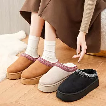 Весенние и осенние этнические зимние ботинки женские на толстой подошве, увеличивающие рост, модные короткие повседневные ленивые теплые хлопковые туфли для женщин 40 чёрный