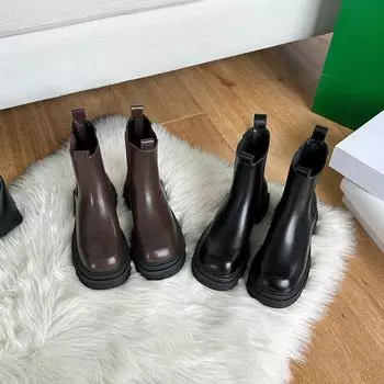 Весенние и осенние ботинки Smoke Pipe, новые ботинки с большой платформой и средней высотой, женские ботинки-трубы в стиле ретро 35 чёрный