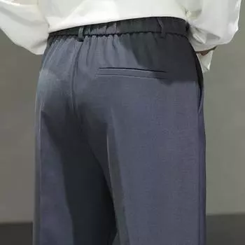 Весенние и осенние брюки-девятки, брюки-карандаш, мужские облегающие брюки-драпы, повседневные брюки с небольшой посадкой, мужские прямые свободные брюки для костюма M серый