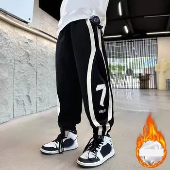 Весенние и осенние брюки для мальчиков. Детские повседневные брюки Hundred. Свободные прямые брюки со шнурком. Спортивные брюки для мальчиков. 170cm чёрный