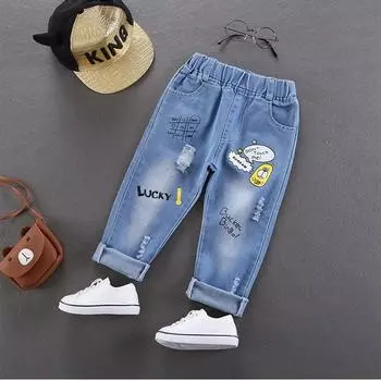 Весенние и осенние брюки из денима для мальчиков Детская одежда Детские брюки Весенние и осенние джинсы для малышей Тренд 140