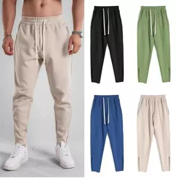 Весенние и осенние брюки с длинными рукавами, мужские повседневные спортивные брюки с застежкой-молнией и шнурком для активного отдыха XXXL чёрный