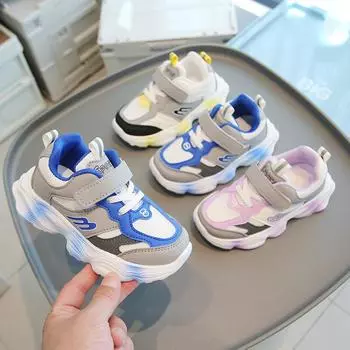 Весенние и осенние детские кроссовки для мальчиков и девочек, сетчатые, дышащие, удобные, с мягкой подошвой 24 жёлтый