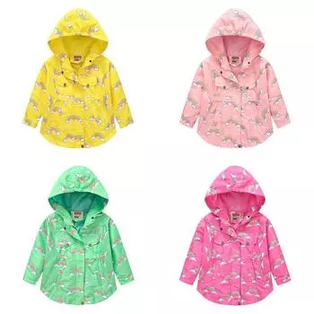 Весенние и осенние детские куртки для девочек, ветровка с капюшоном и рисунком радуги, детская куртка среднего и большого размера на молнии, рубашка 100cm