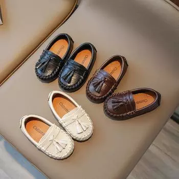 Весенние и осенние детские туфли с кисточками и горошком для мальчиков, повседневная обувь с мягкой подошвой, туфли из искусственной кожи для девочек в британском стиле, одинарные туфли 35 коричневый