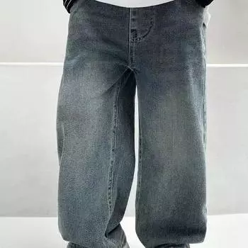 Весенние и осенние джинсы для мальчиков, мягкие свободные прямые широкие повседневные универсальные детские брюки 150cm синий