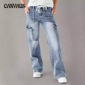 Весенние и осенние джинсы с поясом женские свободные прямые повседневные рабочие брюки S светло-синий