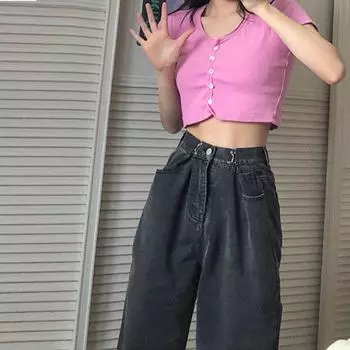 Весенние и осенние джинсы женские черные и серые с высокой талией широкие брюки элегантные и удобные женские брюки XL светло-синий