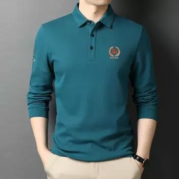 Весенние и осенние футболки нового стиля, повседневная и модная мужская вышивка, мужские рубашки-поло с лацканами для молодых и средних лет M