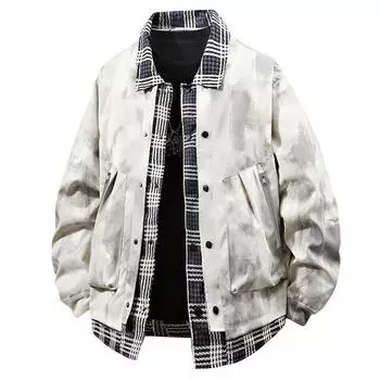 Весенние и осенние каникулы, два джинсовых пальто в клетку в стиле пэчворк, мужская новая мода, американская свободная повседневная куртка с узором тай-дай M чёрный