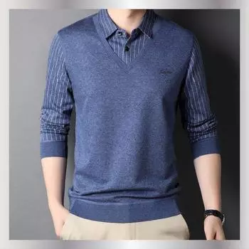Весенние и осенние каникулы, две мужские повседневные базовые рубашки с длинными рукавами и Т-образными рукавами среднего возраста, рубашка для папы, топ с лацканами 165