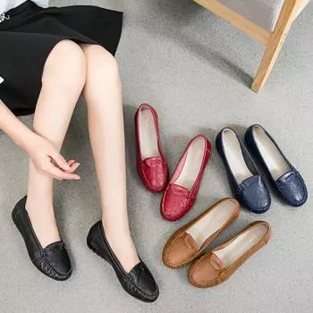 Весенние и осенние кожаные туфли для мам, удобные и нескользящие женские туфли, женские туфли Doudou с мягкой подошвой красного цвета для людей среднего и пожилого возраста на плоской подошве. 36