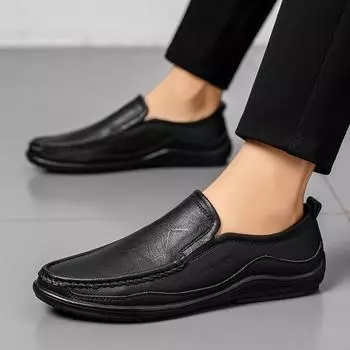 Весенние и осенние кожаные туфли Мужская повседневная обувь Деловая натуральная кожа Молодежная кожаная обувь Официальная британская дышащая обувь 38 чёрный