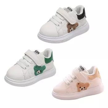 Весенние и осенние кроссовки на плоской подошве с рисунком медведя для мальчиков и девочек 1–5 лет, повседневная обувь 22