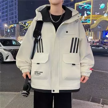 Весенние и осенние куртки для мальчиков в гонконгском стиле с капюшоном свободные куртки для подростков модные красивые универсальные рабочие топы M