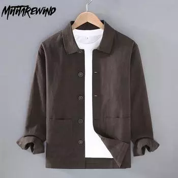 Весенние и осенние куртки для мужчин в китайском стиле, традиционная мужская одежда, повседневное пальто из хлопка и льна, однотонная куртка с воротником-лацканом и пуговицами M серый