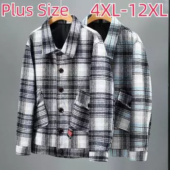 Весенние и осенние куртки, мужские свободные куртки больших размеров для полных, очень большие подростковые клетчатые куртки для полных мальчиков 4XL-12XL 12XL чёрный