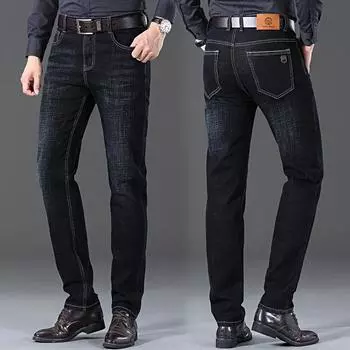 Весенние и осенние модели джинсов мужские летние новые деловые эластичные свободные прямые повседневные брюки среднего возраста высокого класса длинные брюки 28 чёрный