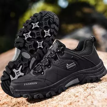 Весенние и осенние модели мужских уличных походных ботинок большого размера с низким вырезом, черные износостойкие нескользящие ботинки 39 чёрный
