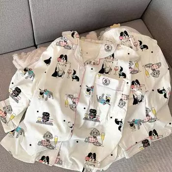 Весенние и осенние модели женских пижам для дома, двухкомпонентная новая простая ветровая милая мультяшная пижама, кардиган с длинными рукавами M