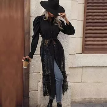 Весенние и осенние модные женские однотонные элегантные женские платья шикарные удобные и универсальные темпераментные элегантные повседневные женские платья S чёрный