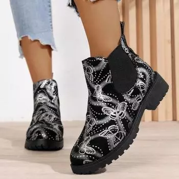 Весенние и осенние модные женские сапоги, новые, с круглым носком, на низком каблуке, большого размера, с цветными блоками, с бантами на рукавах, женские короткие сапоги 35