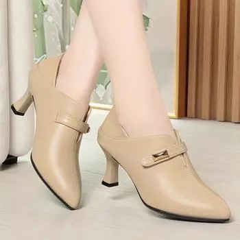Весенние и осенние мягкие кожаные удобные туфли на низком каблуке с неглубоким носком, модные туфли-шпильки с глубоким носком, женские кожаные туфли 35