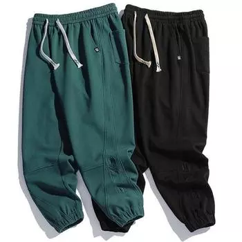 Весенние и осенние мужские брюки большого размера, свободные повседневные печатные санитарные брюки, мужские брюки, модные длинные брюки XXXXXXXXL чёрный