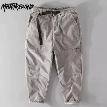 Весенние и осенние мужские брюки Повседневные брюки-карго с эластичной резинкой на талии Брюки-карго с девятью точками Вельветовые мужские брюки 29 серый